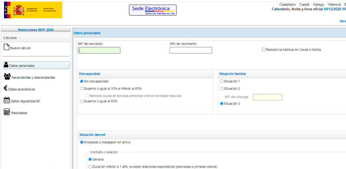 Calculadora oficial de retenciones para autónomos.